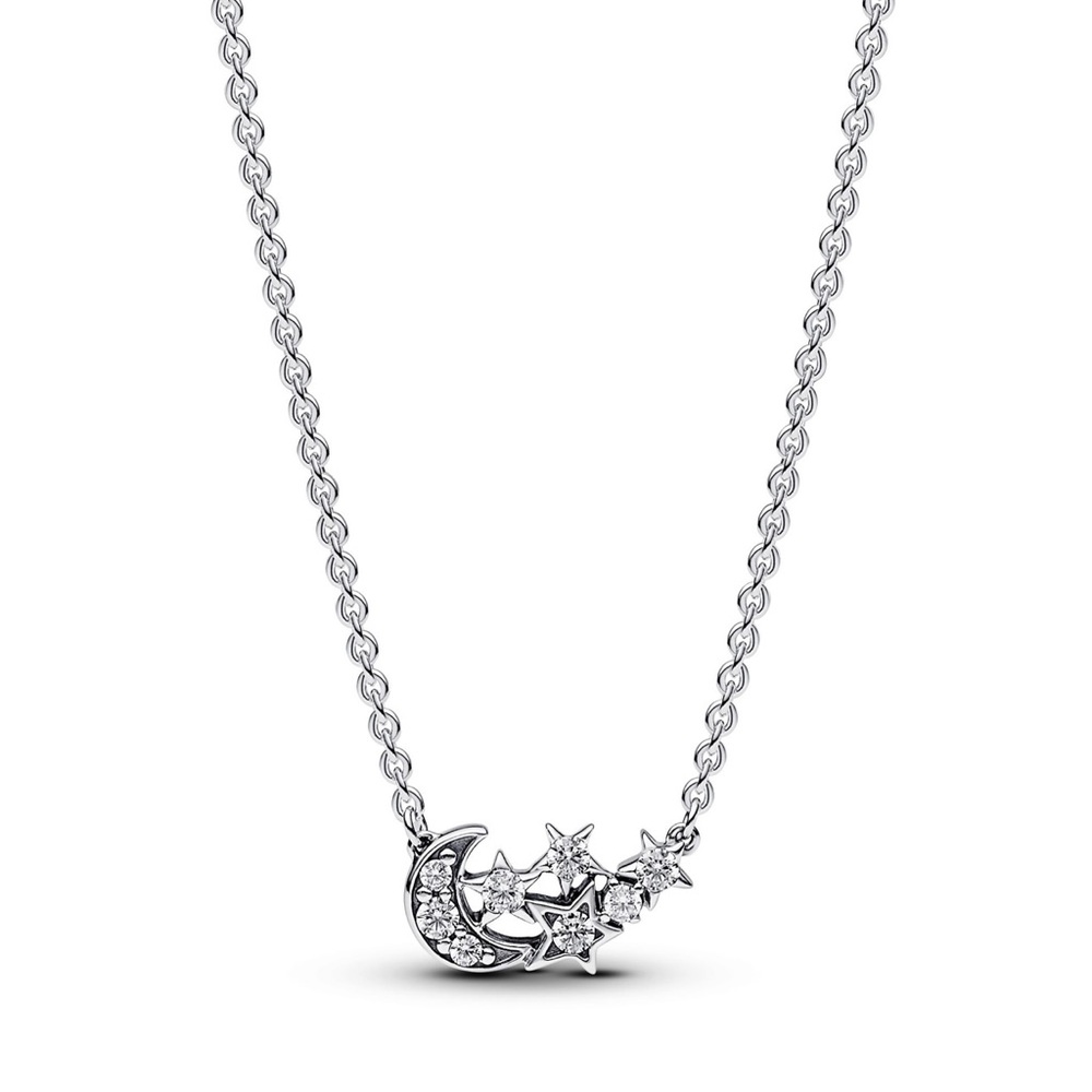 Elegant Silver Moon and Stars Necklace
